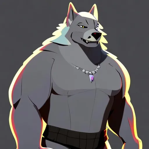 Prompt: Linnux the big buff anthro wolf is look like a shark wearing black business suit on "Rock dog style"