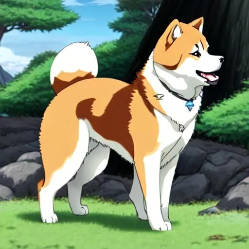 Prompt: akita inu from the ginga densetsu weed anime