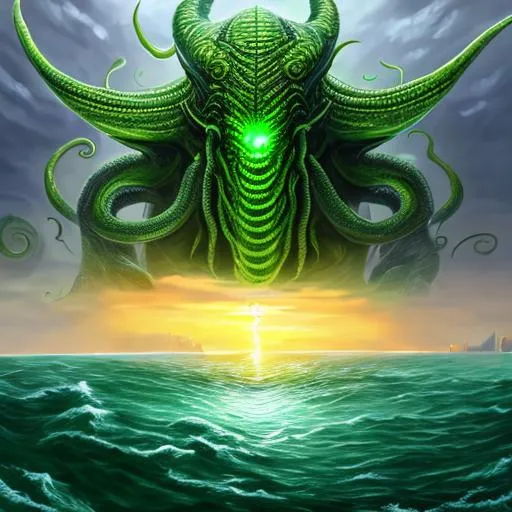 photo of huge Cthulhu from Smite walking in the ocea...