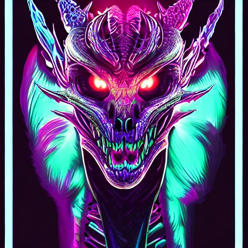 portrait of a roaring neon skeleton dragon with irid... | OpenArt