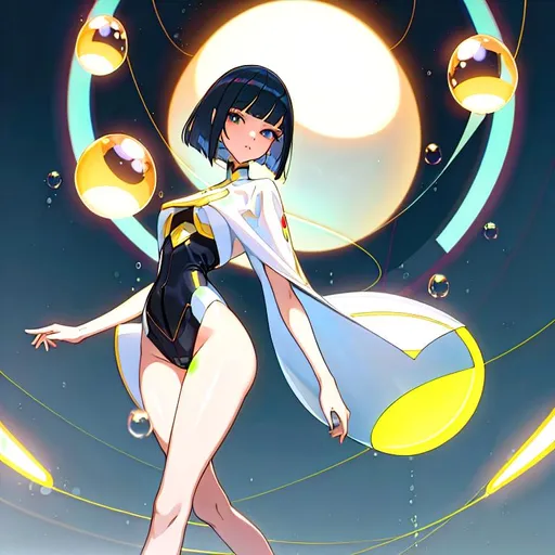 Prompt: a lonely AI girl, very tall, thick thighs, wide hips, long legs, slender arms, slender waist, alluring bubble-butt, big beautiful symmetrical eyes, intriguingly beautiful face, aloof expression, bob haircut with bangs, walking away, 12K resolution, hyper quality, hyper-detailed, hyper-realistic, hyper-professional