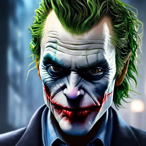 Prompt: ((Hyper-realistic shot)), ((extremely detailed:1.5)), ((8K resolution)), ((The Joker)) Perfect face,  perfect anatomy,  beautifully detailed face facing frontal camera, 