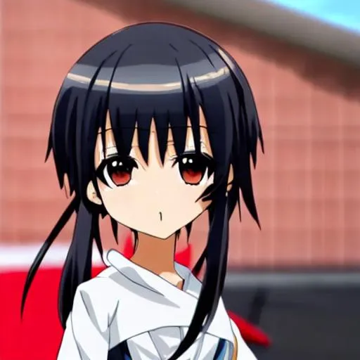 Prompt:   Cute anime girl with black hair,Big bangs and long dress ,and she is smiling. 