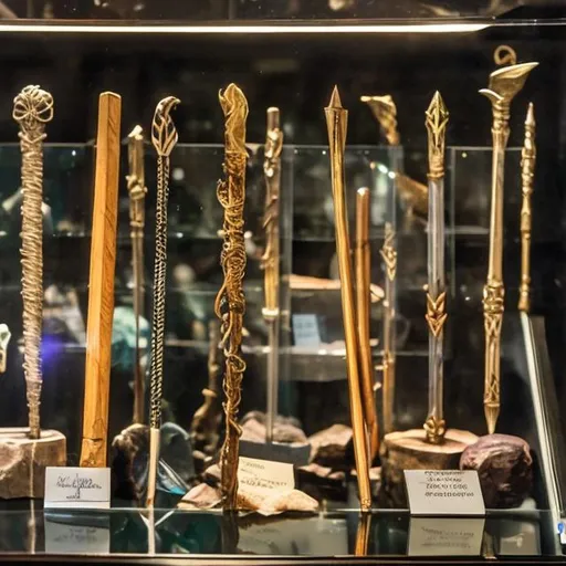 Prompt: Magic wands in a display case 