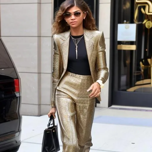 Prompt:  zendaya as bitcoin billionare wearing chic and fashioable clothes eating at a five star restaurant  