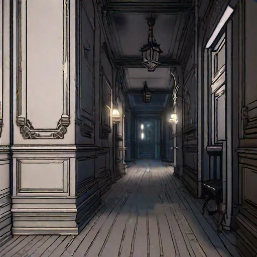 Prompt: concept art of a dark victorian corridor intersection, at night, gloomy, perfect lightning, accurate furniture, ultra fine details, very fine details, intricate scene, highly realistic, gloomy, gothic, dreadful, trending on Artstation and Unreal Engine, 4K