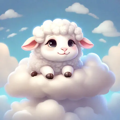 Prompt: "The portrait of an adorable cute chibified baby sheep sitting on a cloud, by awwchang, CGSociety, character design, digital illustration, fantasy background, 8k resolution"