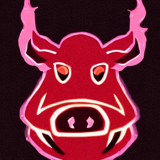 Prompt: comedically drawn Warthog from Hell with red glow