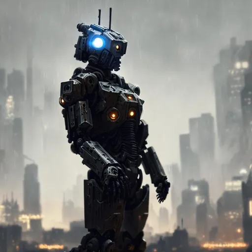 Prompt: city mech men, heavily armored, night sky, image to image evolve, iron,  silver, black, sparks, warm glow, ultra realistic, high definition, surreal, cinematic lighting

