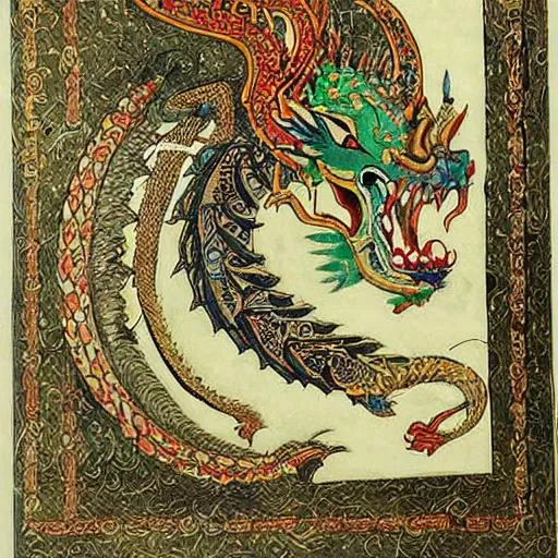 Prompt: A Persian dragon from old times