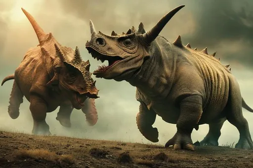 Prompt: wild triceratops. killer beast. steven spielberg style. cinematic