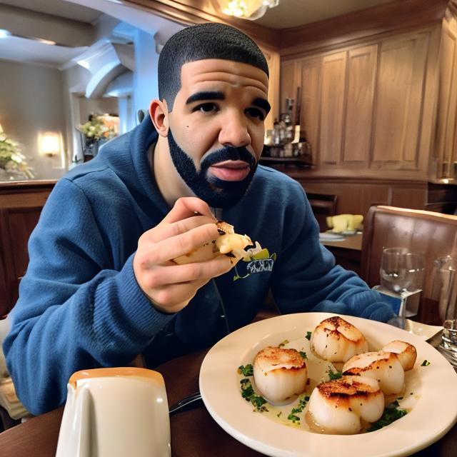 Drake eats scallops in his dinner meal | OpenArt