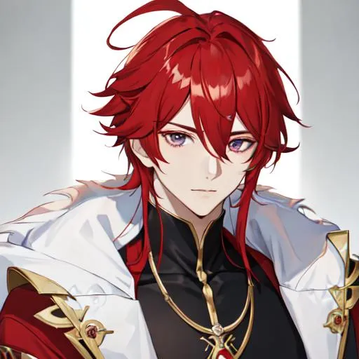 Prompt: Zerif 1male (Red side-swept hair covering his right eye) king