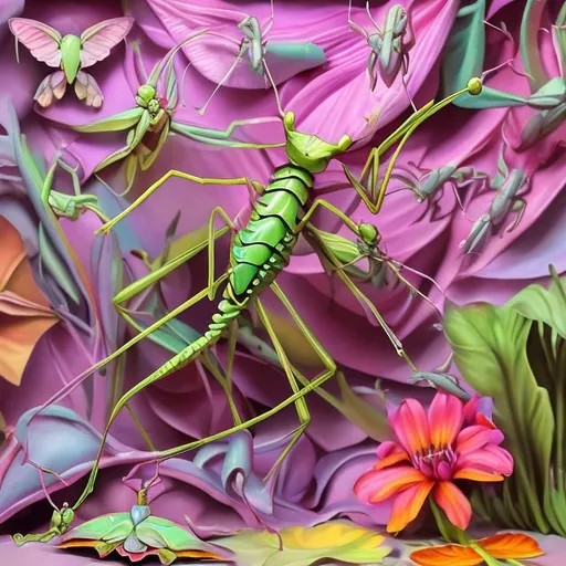 Prompt: Devils flower mantis diorama in the style of Lisa frank