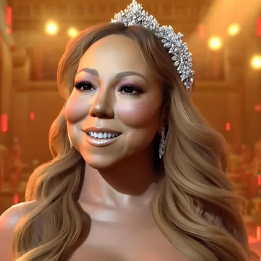 Prompt: 
CREATE A 3DIMENSIONAL ANIMATION OF MARIAH CAREY SINGING IN A TEMPLE