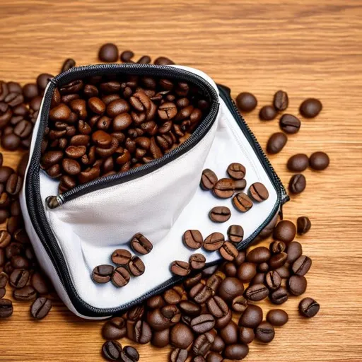 Coffee beans in school pencil bag