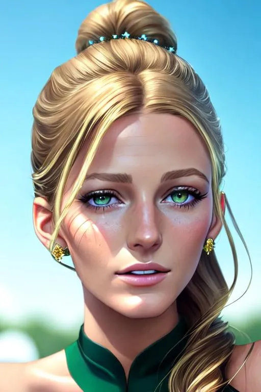 Prompt: green eyes, green dress
, queen, young, realistic, look like , child Blake Lively, white background 
young realistic, look like
, almost nothing, skin highlights, hair highlights, ((perfect sweaty)), blushing, movie scene,  wonderful face, very detailed face, extremely detailed face, highly detailed face, soft, 
perfect face, perfect red eyes, perfect teeth, perfect body, perfect anatomy, beautiful body, {{full body}}, photorealistic, masterpiece, cinematic, 16k artistic photography, epic, drama, , beauty, 
cinematic lighting, dramatic lighting, insanely detailed, soft natural volumetric cinematic lighting, award-winning photography, rendering, hd, high definition, 
highly detailed, 