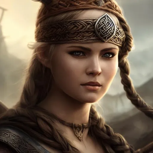 Prompt: viking girl, detailed face, action pose, highest quality, clear focus, deep color, illustration, complementary colors, soft glow, fantasy concept art, 8k resolution, Artstation Unreal Engine 5 trend, Artgerm, WLOP, dynamic soft lighting, fantasy framing , hyper-detail, intricate detail, Artstation process color trend, Unreal Engine Volumetric Engine Lighting Engine 5