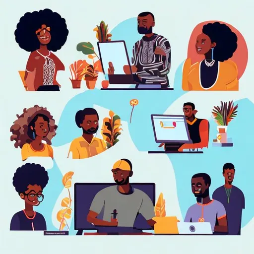 Prompt: An illustration set of African working in tech