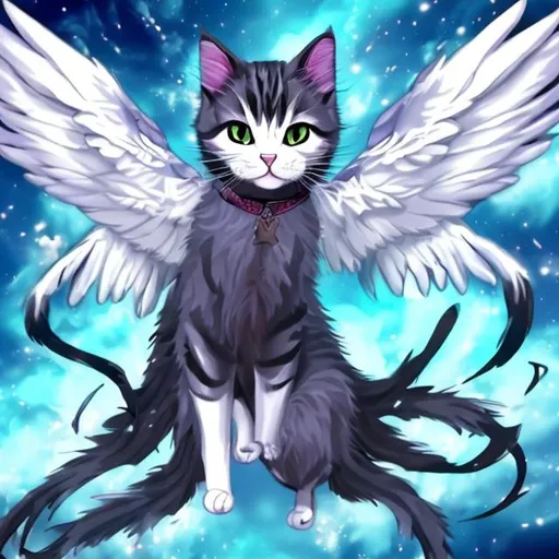 Prompt: Cat mixed with wings anime