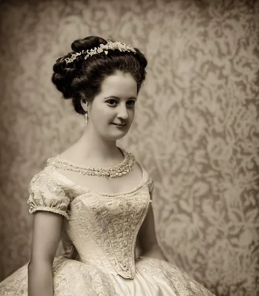 Prompt: High definition digital photo of beautiful 18th century bride sepia tone