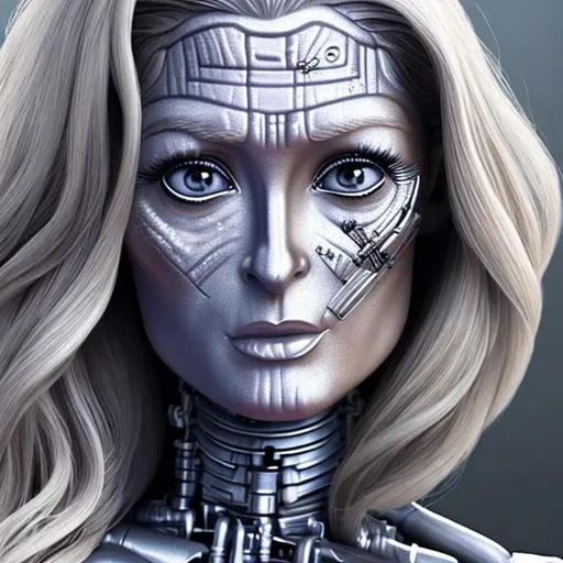 Prompt: paris hilton, detailed face, tall, cyborg, IG-88 droid, starwars, scifi, grey colors, navy details