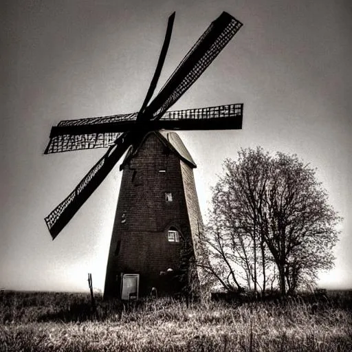 Prompt: abandoned windmill.