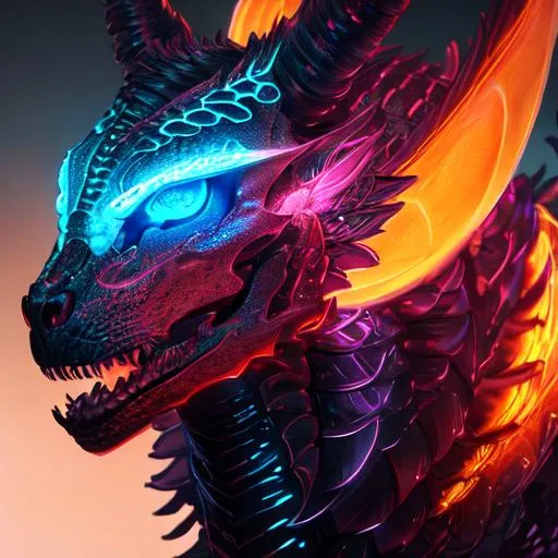 Portrait of a roaring neon skeleton dragon with irid... | OpenArt