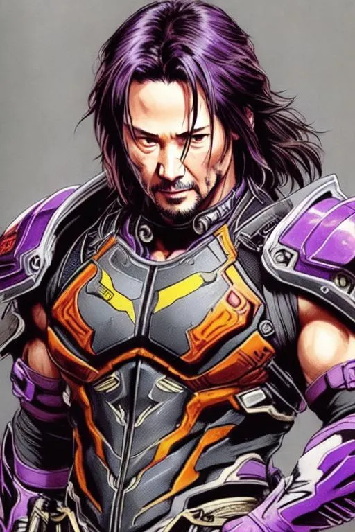 Prompt: (((Yoji Shinkawa))), sticker of ultra detailed portrait of Keanu Reeves as a Scorpion from Mortal Kombat, Scorpion costume in purple. high quality cell shaded illustration in post apocalyptic style by Yoji Shinkawa, ((full body)), dynamic pose, perfect anatomy, centered, freedom, soul, silver , approach to perfection, cell shading, 4k , cinematic dramatic atmosphere, watercolor painting, global illumination, detailed and intricate environment, artstation, concept art, fluid and sharp focus, volumetric lighting, cinematic lighting, Art by Yoji Shinkawa,