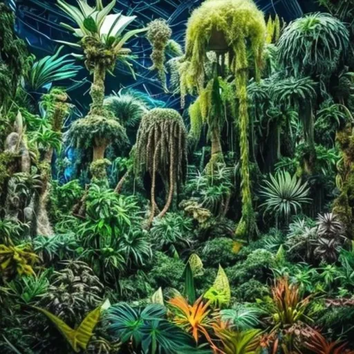 Prompt: space jungle, alien plants, unusual trees, incredible flowers, Finding wonderland, fantasy