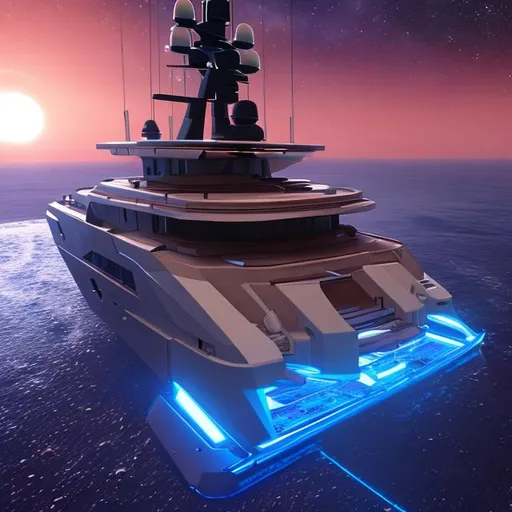 Prompt: space mesa yacht realistic lasers