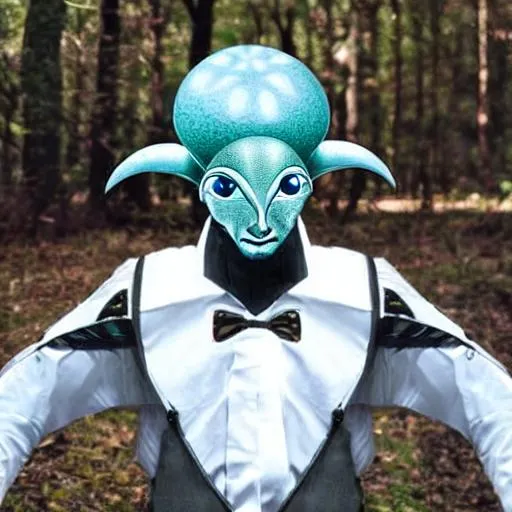 Prompt: An unique looking alien traveler with a curious expression in a silly looking ufo.