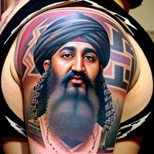 Hyper realistic Osama Bin Laden tattoo in the holy land OpenArt