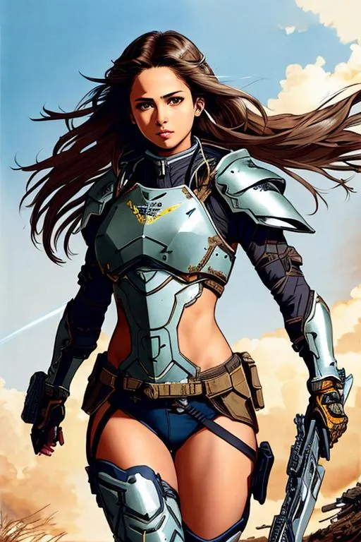 Prompt: (((Yoji Shinkawa))), sticker of ultra detailed portrait of Naomi Scott in Lancelot armour, full body, high quality cell shaded illustration in post apocalyptic style by Yoji Shinkawa, ((full body)), dynamic pose, perfect anatomy, centered, freedom, soul, Brown long hair, approach to perfection, cell shading, 4k , cinematic dramatic atmosphere, watercolor painting, global illumination, detailed and intricate environment, artstation, concept art, fluid and sharp focus, volumetric lighting, cinematic lighting, Art by Yoji Shinkawa,
