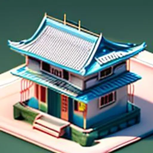 Prompt: Tiny cute isometric japanese house, soft smooth lighting, soft colors, soft colors, 100mm lens, 3d blender render, trending on polycount, modular constructivism, blue blackground, physically based rendering, centered