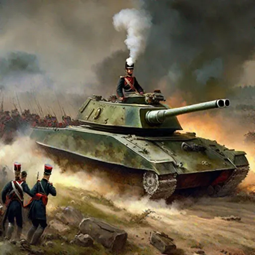 Prompt: Napoleonic War, Hill, Painting Art, main battle tank, Prussia army