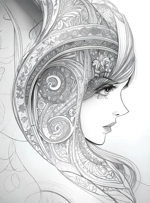 Prompt: Paisley modern future design sketch girl