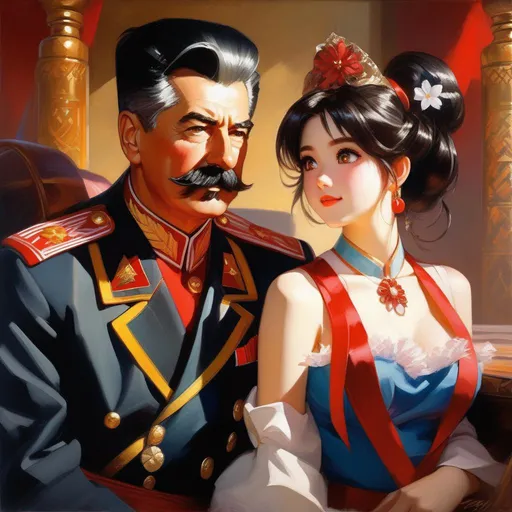 Prompt: Stalin meets anime girls, anime style, extremely detailed painting by Greg Rutkowski and by Henry Justice Ford and by Steve Henderson 