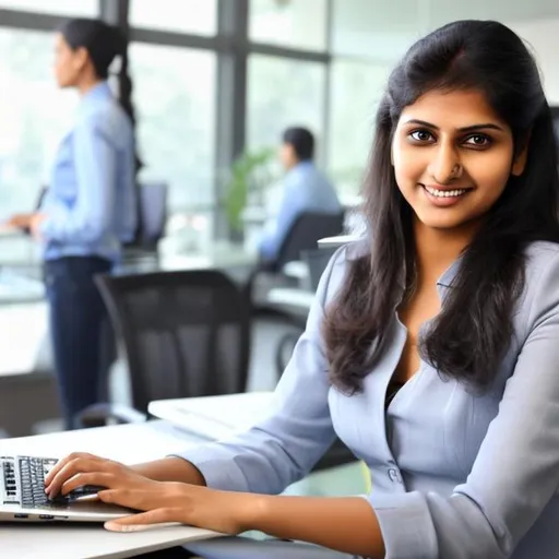 Prompt: smart Indian Lady IT professions with a  laptop