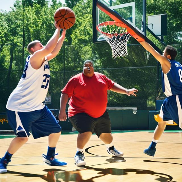 obese people playing basketball