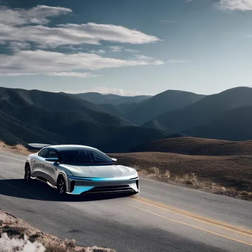 Prompt: a lucid air into the mountains
