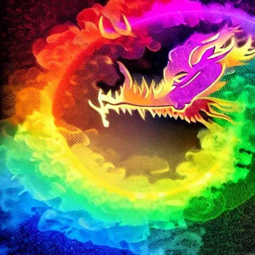 Prompt: dragon breathing rainbow fire