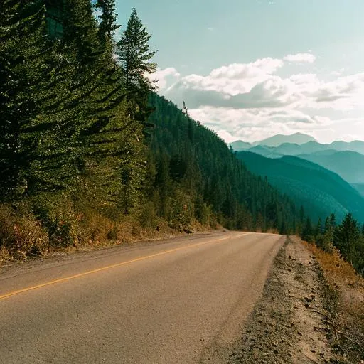Prompt: dirt road, appalachian mountains, old shack, mountain river