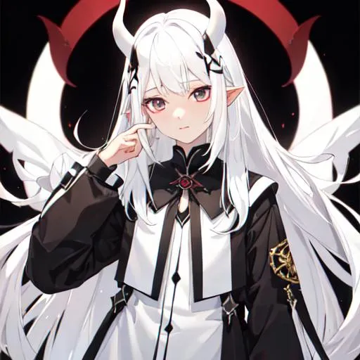 Prompt: Zaley 1female (white hair) (white demon horns) young kid, 10 years old