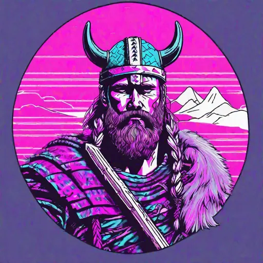 Prompt: vaporwave viking warrior