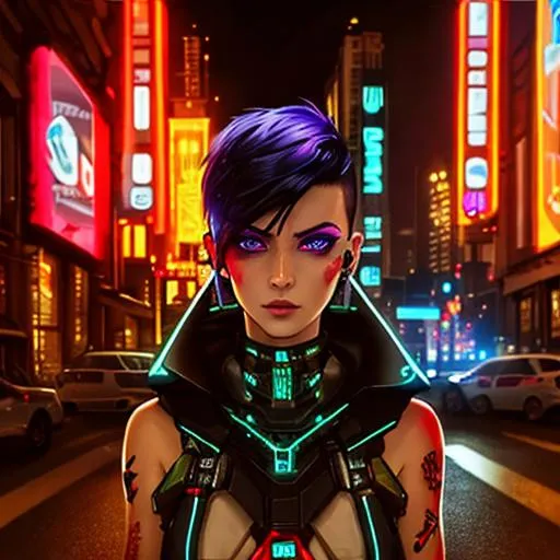 beautiful pale cyberpunk female with heavy black eye...