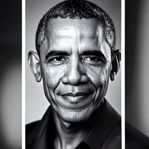 Prompt: photo realistic portrait of Obama, centered in frame, facing camera, symmetrical face, ideal human, 85mm lens,f8, photography, ultra details, natural light, light background, photo, Studio lighting
