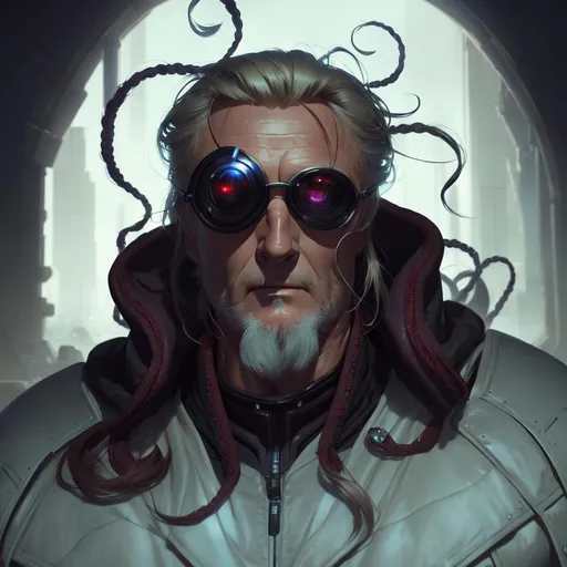 Prompt: Closeup face portrait of a {rutger hauer}, smooth soft skin, big dreamy eyes, beautiful intricate colored hair, symmetrical, anime wide eyes, soft lighting, detailed face, by makoto shinkai, stanley artgerm lau, wlop, rossdraws, concept art, digital painting, looking into camera