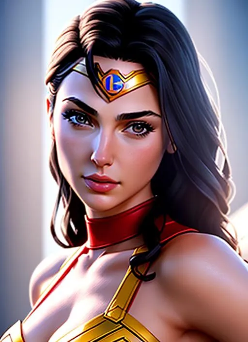 Prompt: a close-up photography of Gal Gadot wearing a mario costume, anime style character, clean soft lighting, backlit beautiful face, clean brush stroke, 8 k character concept art, by wolp and artgerm ， 3 d