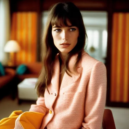 Prompt: Highest quality picture of a young Jane Birkin in a Wes Anderson Movie wearing Marni